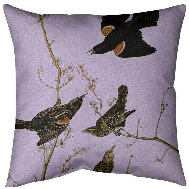 Coussin starling rouge à voilure rouge, Bourre en polyester, Mauve, Sergé de coton