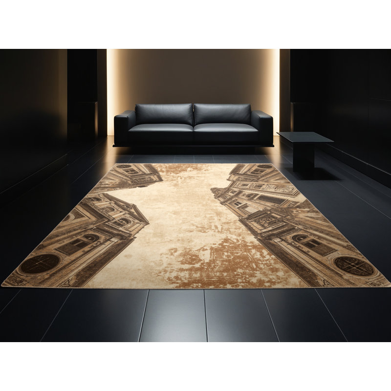 Soft Plush Garrett Quito Historic Center Vintage Vintage Look Area Rug in Brown – Beige Binding, 8x10