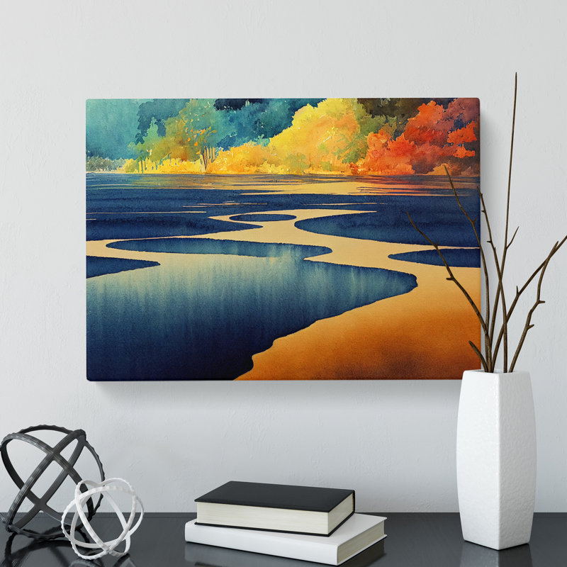 Forest Lake Watercolour - Wrapped Canvas, 50cm H x 76cm W x 3cm D