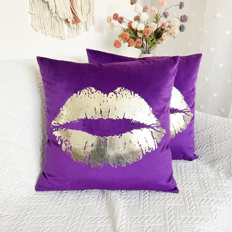 Solid Lips Gold Pillow Cover (Set Of 2), 20" x 20", Purple