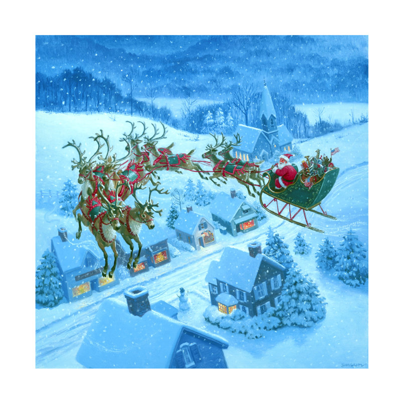 «Santa Over Rooftops» par Ruth Sanderson, art sur toile sans cadre, L 14 po x H 14 po