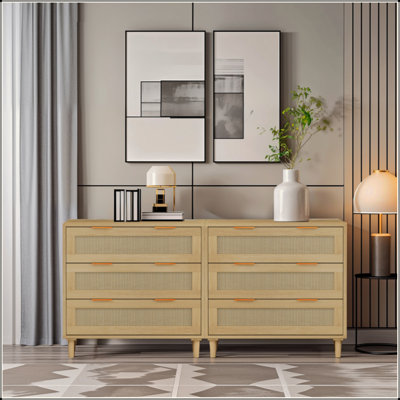 3-Drawers Rattan Storage Cabinet Rattan Drawer (Set Of 2),For Bedroom,Living Room,Dining Room,Hallways