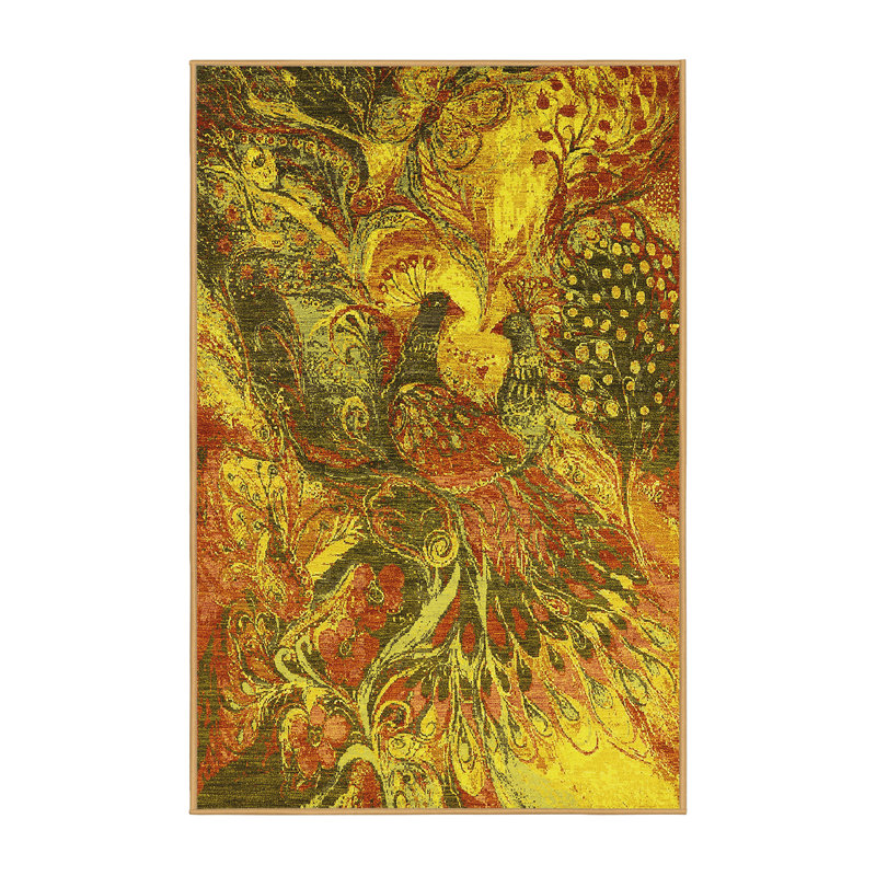 Tapis jaune / noir / rouge en polyester tissé à la machine Mannus, Rectangle 2 pi x 3 pi