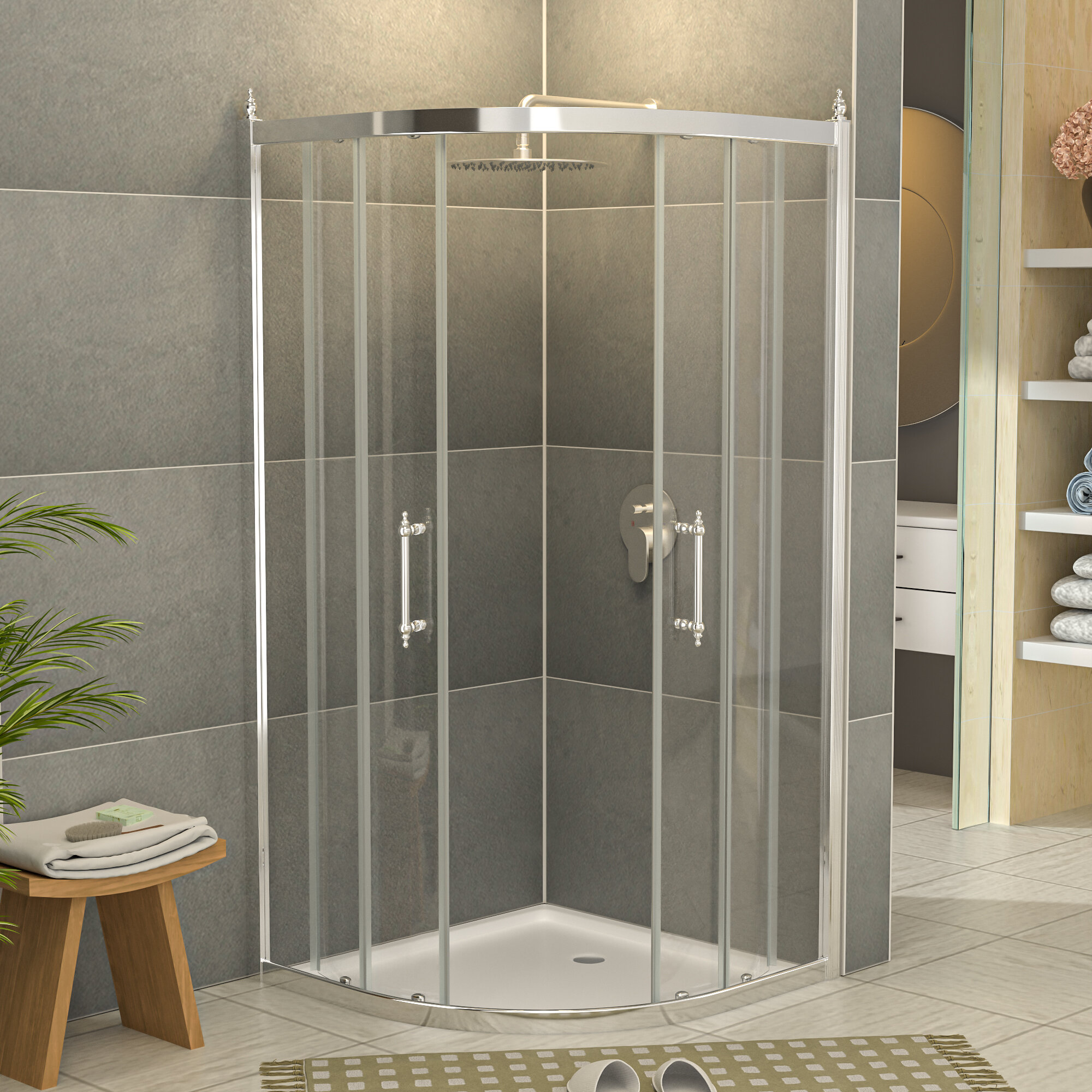 VTI 33.5'' - 35'' W x 72'' H Pivot Frameless Shower Door with