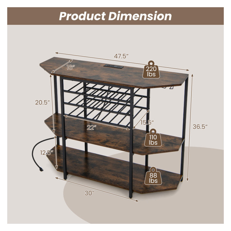 Astha 47.5'' Wine Bar, Gray