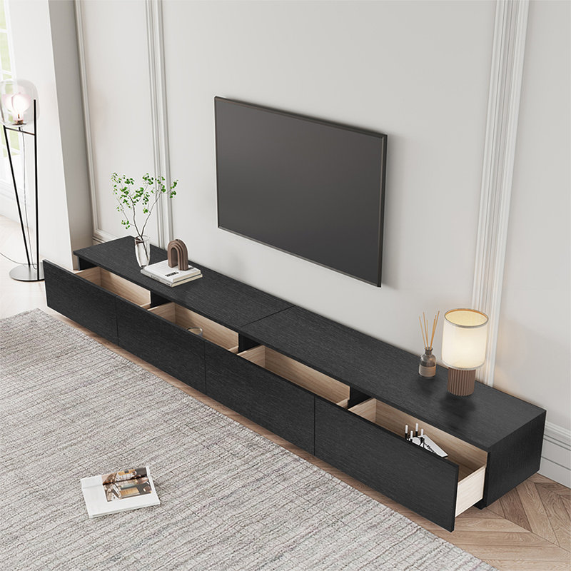 Comerico Modern Wood TV Stands, Minimalist Long Media Console with 4 Drawers, Black, 118" W