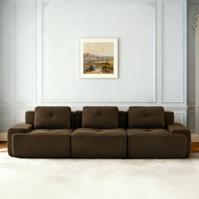 Canapé modulaire en nuage 115,3 po Boneless, canapé modulaire avec assise profonde, canapé en velours côtelé désossé pour le salon, aucun assemblage requis (brun)