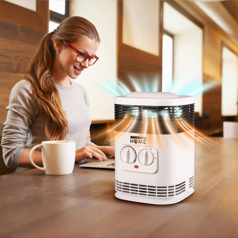 Techni Home 360° Ceramic Space Heater with Adjustable Thermostat, 3 Heat Settings (Low/Med/High), Tip-Over Shutoff & Overheat Protection, Energy-Efficient Electric Heater for Home or Office