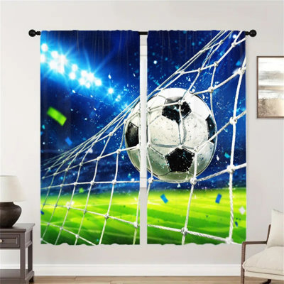 2Pcs Soccer Goal Net Curtains, Dynamic Sports Action Light Filtering For living bedroom Kitchen Window Drapes, decor, home, bathroom and accessories,, Soccer Themed Home