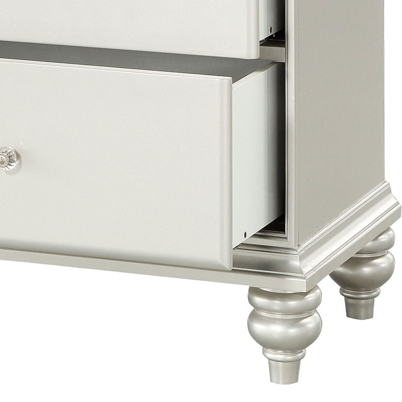 Table de chevet pour chambre à coucher avec 2 tiroirs - Finition platine pour une touche de luxe et de rangement en douceur