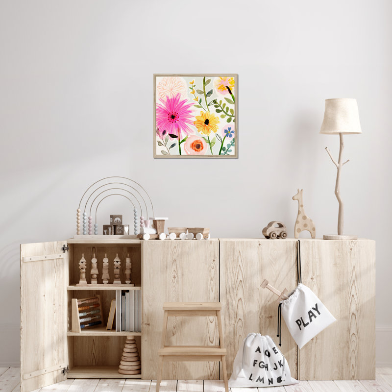 Floral Pop I 1 Piece Painting, 55cm H x 55cm W, Natural Wood Framed Paper Print