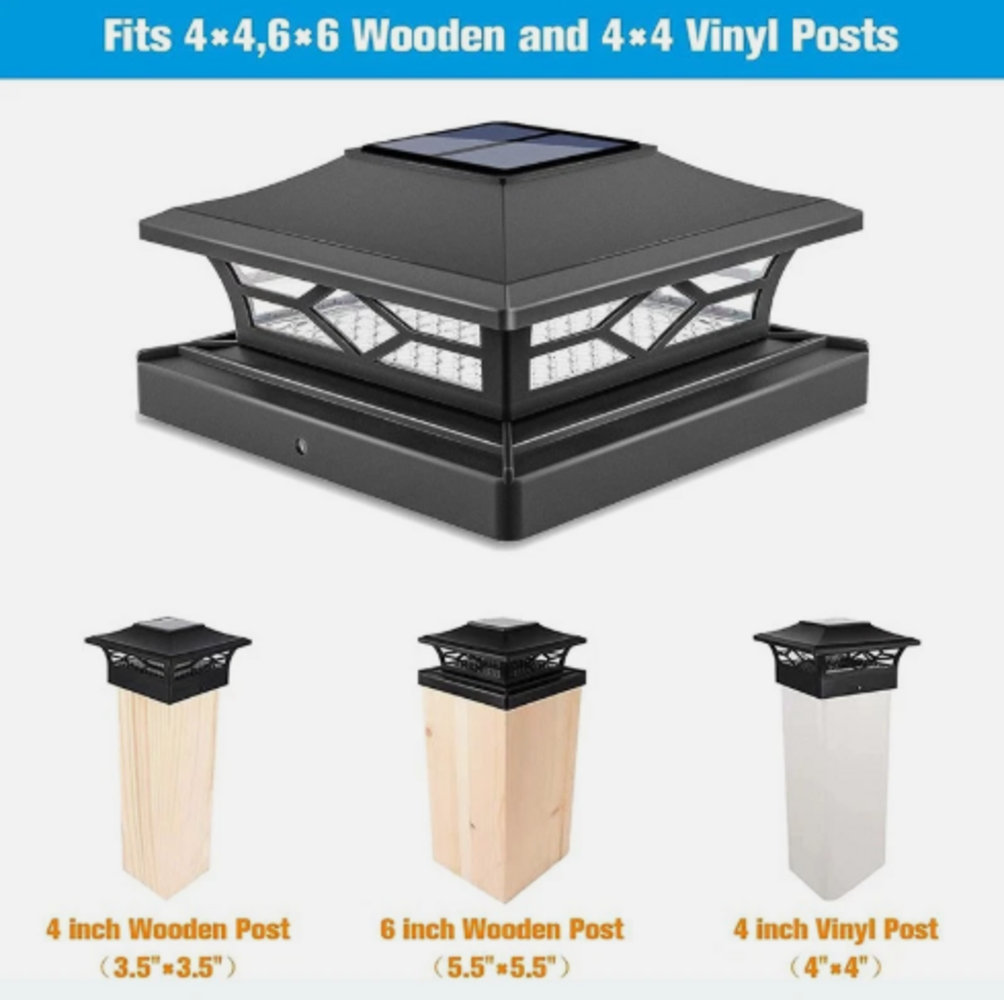 Solar Powered Led Post Cap Lights With 2 Adjustable Light Modes, Fits 4X4 Inch Fence & Deck Posts