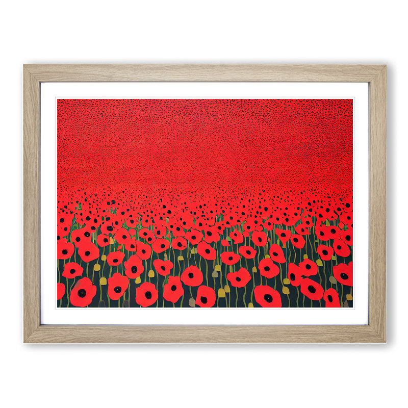 Masterful Poppies Flowers - Single Picture Frame Painting, 34cm H x 46cm W x 2cm D, Oak