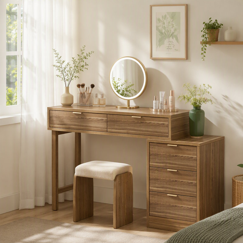 Bureau de maquillage, bureau d'ordinateur, Noyer brun