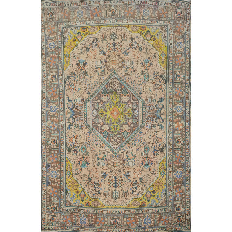 Tapis traditionnel rétro géométrique 7 x 9