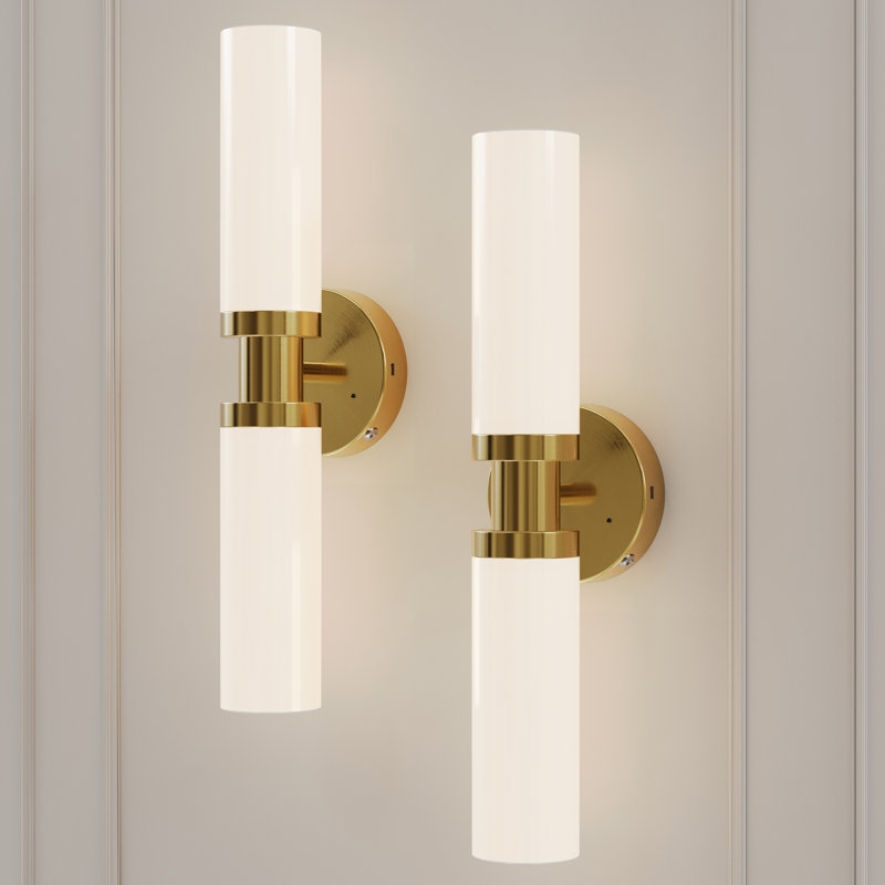 Set of 2 16.5" Rechargeable Cordless Frosted Wall Sconces with Remote Control and Included Bulbs, Gold