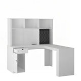 L Shaped Desk with outlet, Computer Desk with Drawers, Bookshelf, Modern Corner Desk