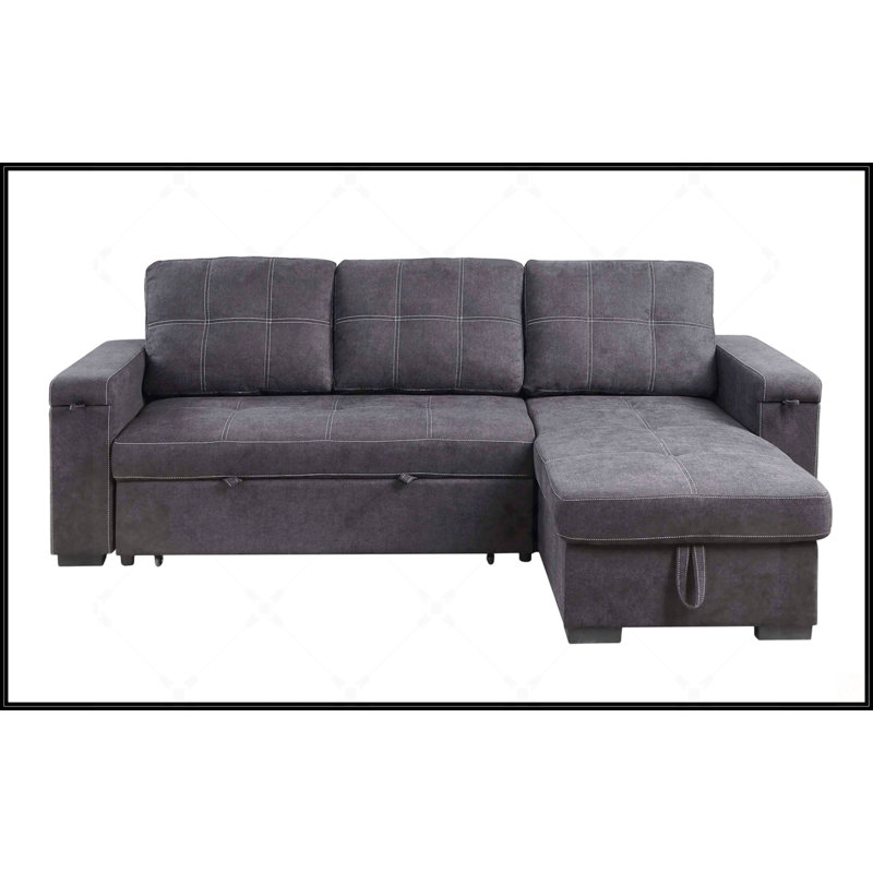 Canapé-lit modulaire réversible en tissu tissé Ollie de 95 pouces avec rangement, méridienne, porte-gobelet, ports de chargement et poches