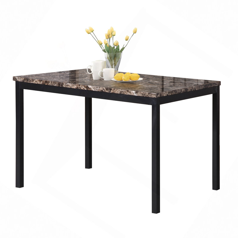 Table de salle à manger en métal avec plateau en faux marbre stratifié