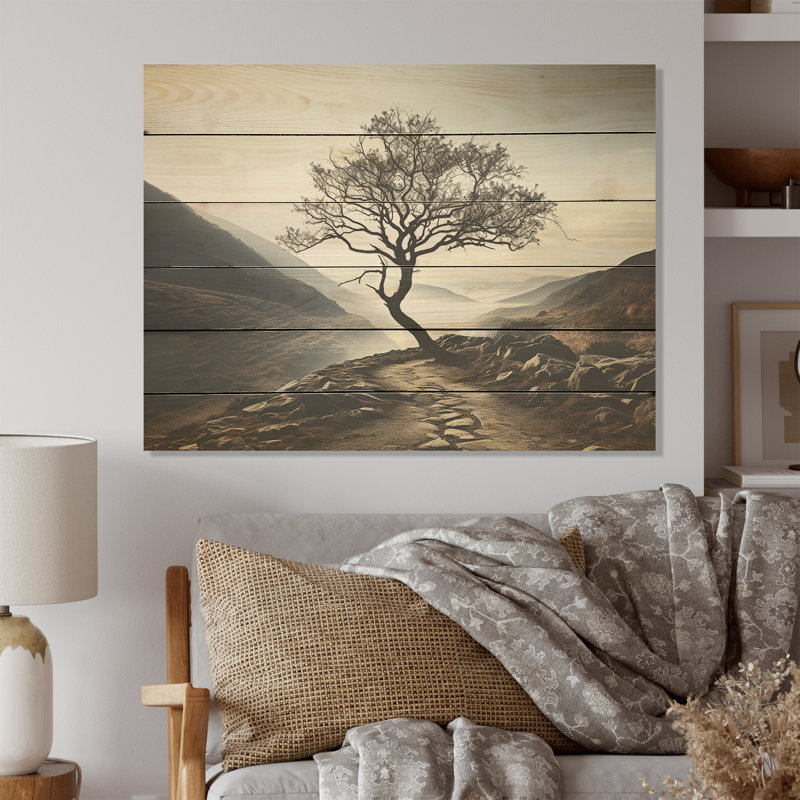 Arbre de montagne, charme minimaliste - montagnes, art sur bois de pin naturel, H 10 po x l 20 po