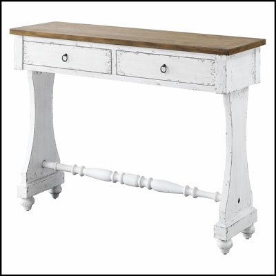 Console à 2 tiroirs blanc antique avec rangement spacieux et façade française élégante pour les entrées et les salons