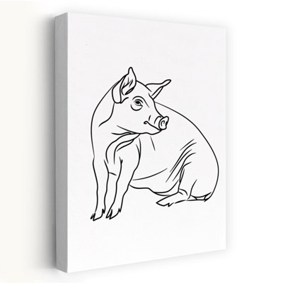 Mignon cochon assis, art mural rétro moderne et contemporain