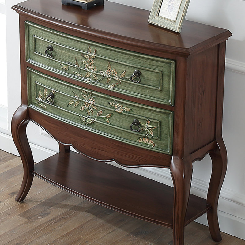 Commode décorative rétro en bois patiné vert