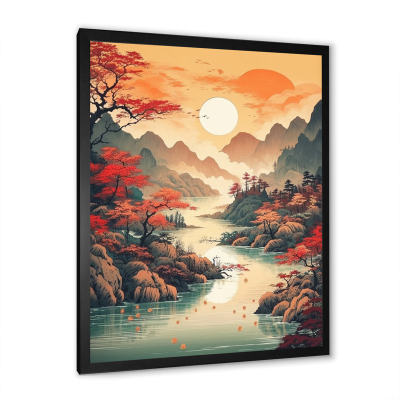 Intense Sunset Over Mountains III, reproduction d'art sur toile encadrée, H 32 po x l 24 po x P 1 po, Cadre photo noir