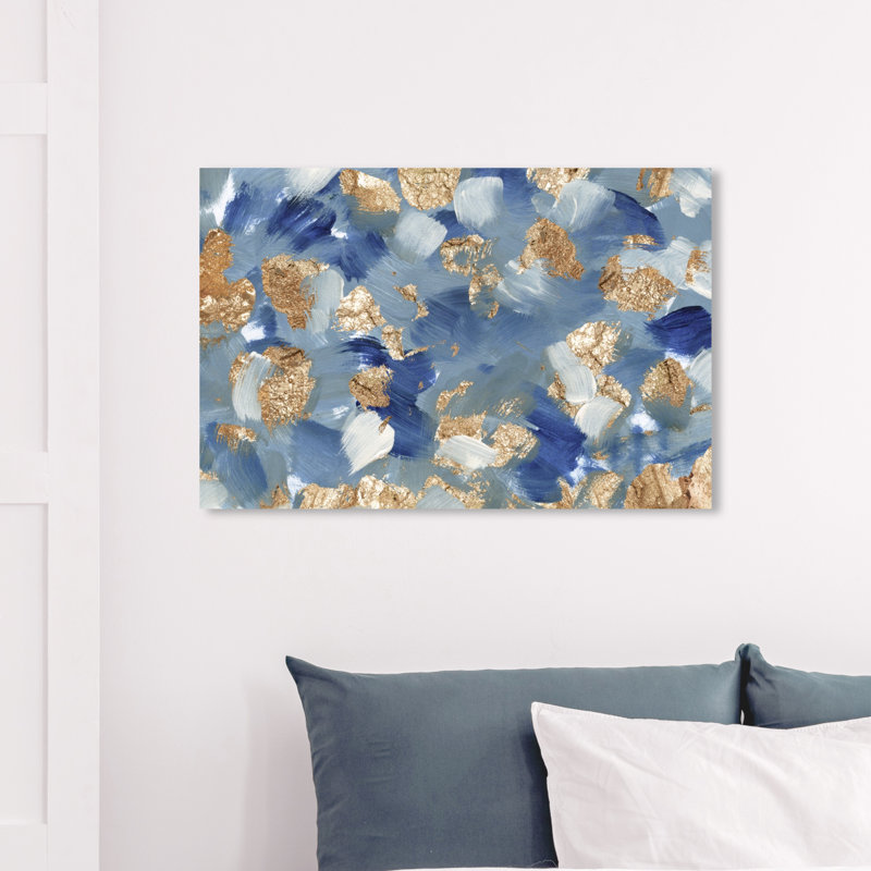 Abstrait des océans d'or - reproduction d'art sur toile, Toile tendue, H 20 po x l 30 po x 1,5 po