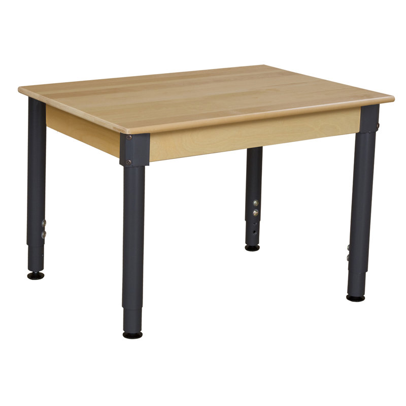 Table rectangulaire en bois franc à hauteur réglable, L 36 po x l 24 po, Non, 19 po à 30 po