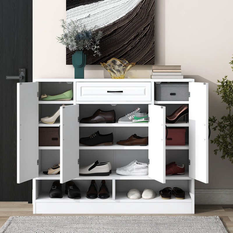 Armoire à chaussures blanche avec tablettes réglables et compartiments spacieux avec rangement élégant, Blanc