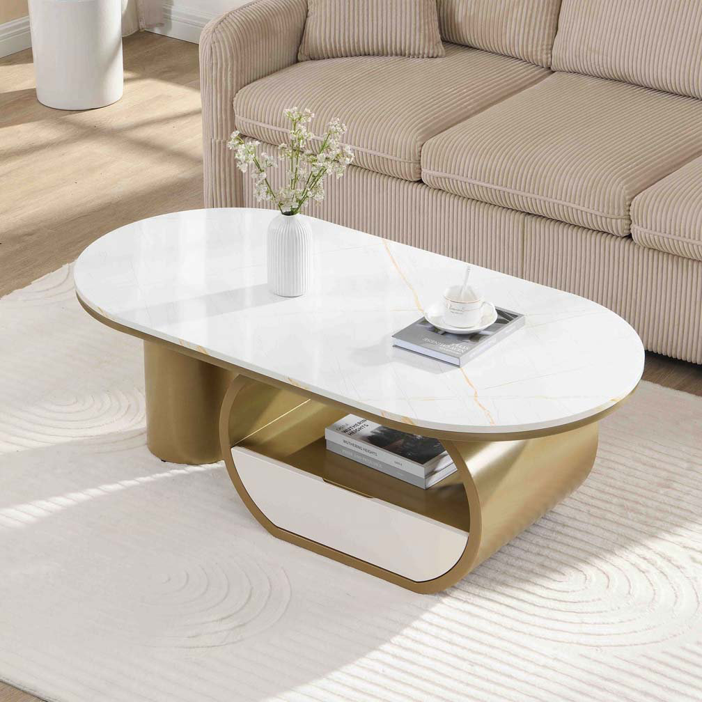 Everly Quinn Faux Marble Top Coffee Table With Storage Drawer - Wayfair ...