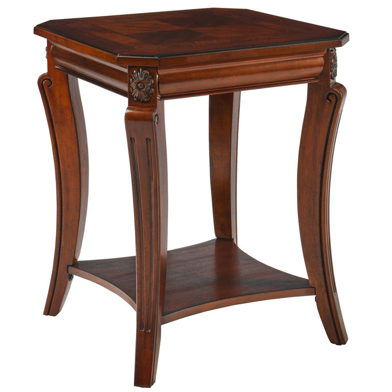 Traditional Wood End Table  And Curved Legs, Wood