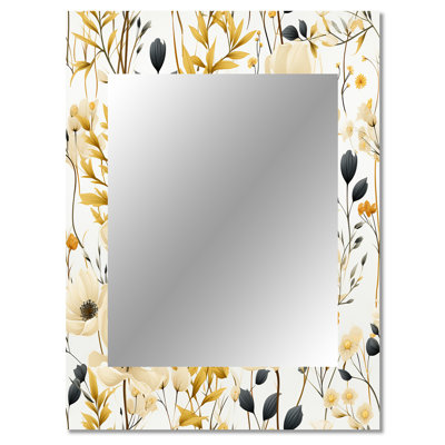 Smithville Minimalist Neutral White Botanics - Floral Mirror, Floral Unique Wall Mirror, Printed Metal Art