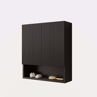 Armoire de salle de bain murale rayée de 26 po avec portes, tablette et compartiment de rangement ouvert au-dessus de la toilette pour la salle de bain et la cuisine