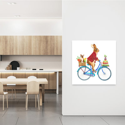 Easter Bunny Bike Ride Whimsical Rabbit Nature Spring Wall Art Print