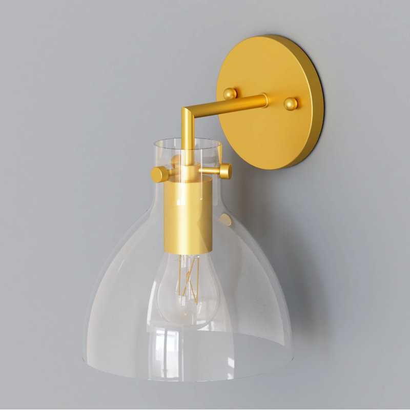 Martins Single Light Glass Dimmable Armed Sconce, Antique Gold