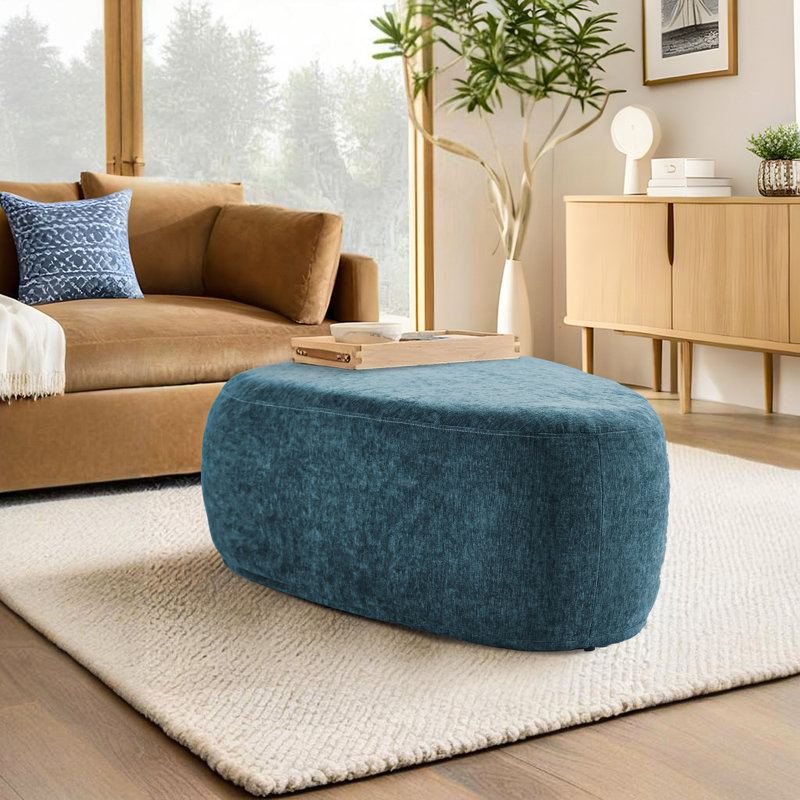 Adna 111.5Cm Wide Triangle Footstool Ottoman, Blue