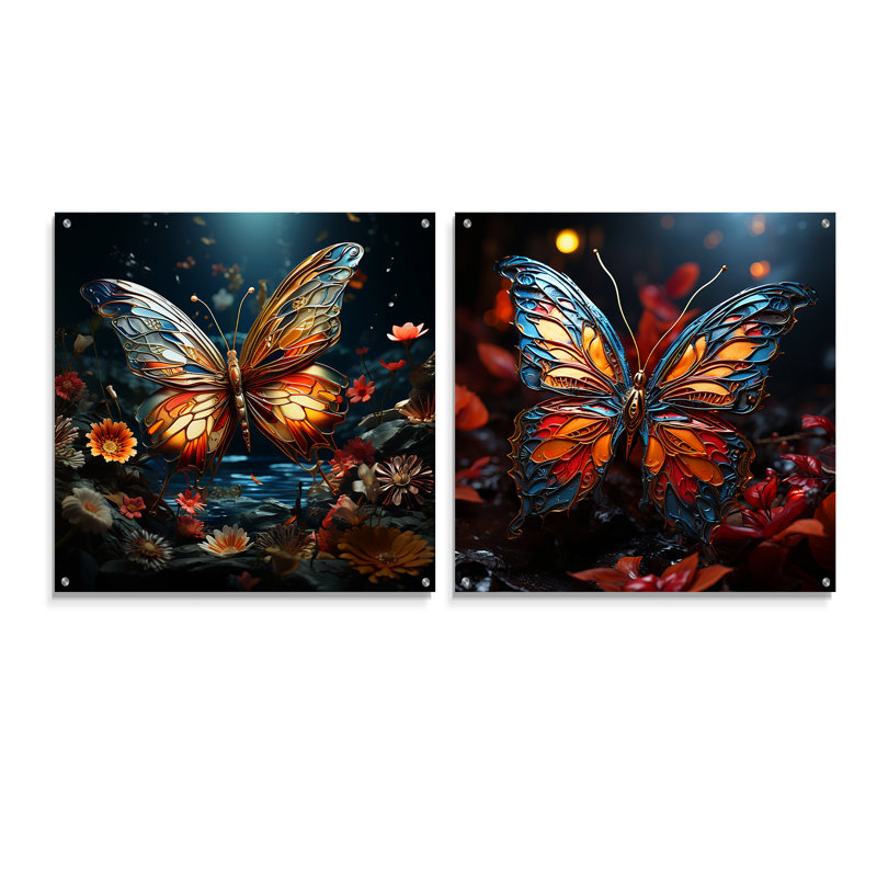 «Butterfly Fantasy Flight», ensemble de 2 verres muraux en acrylique, H 16 po x l 33 po