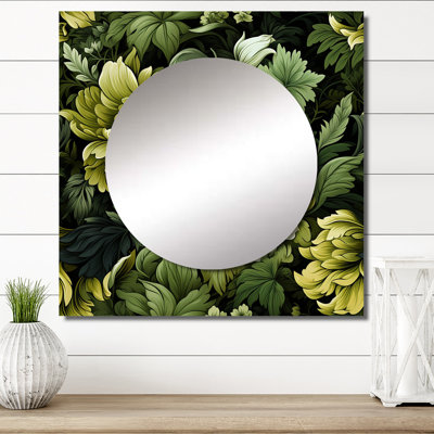 Art mural miroir tropical tropical vert jungle damassé