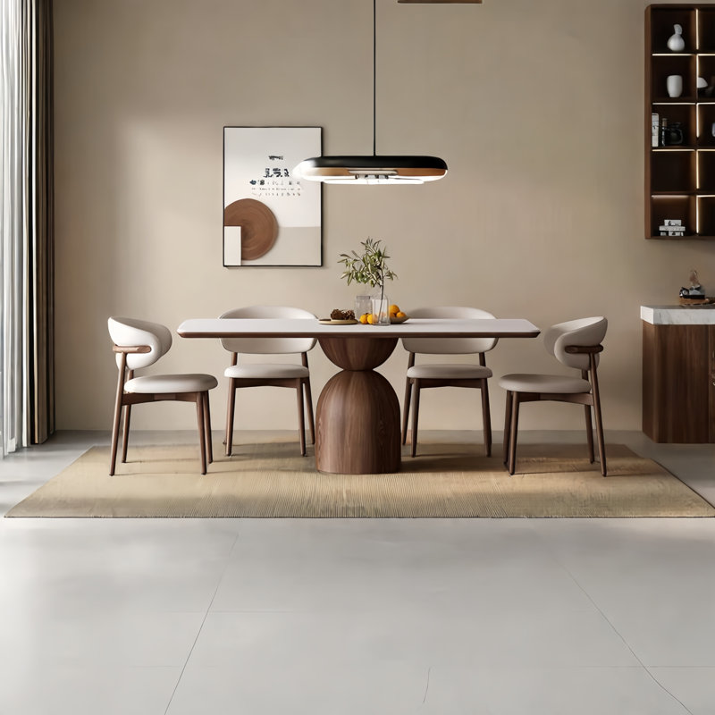 Rectangular Rock Slab Solid Wood Dining Table, 29.50" H x 63" L x 31.50" W