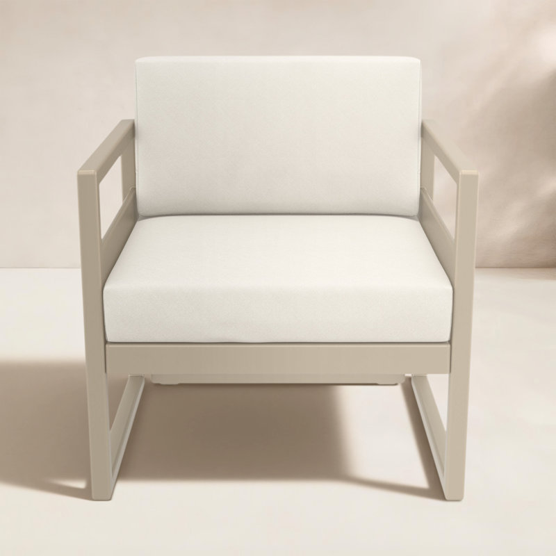 Chaise de patio avec coussins Lane, Taupe, Toile Sunbrella® naturel