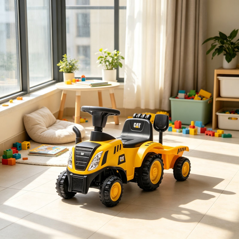 Camion de construction pour tout-petits avec remorque, pelle, fourchette, klaxon, musique et lumières, jaune