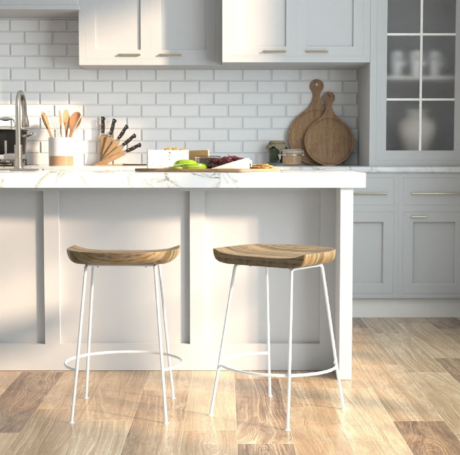 Samanthia " Bar Stool, Natural/White, Counter Stool (24.5" Seat Height)