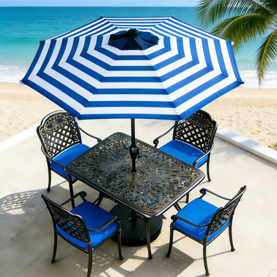 Blue and White Stripe 9' Market Umbrella