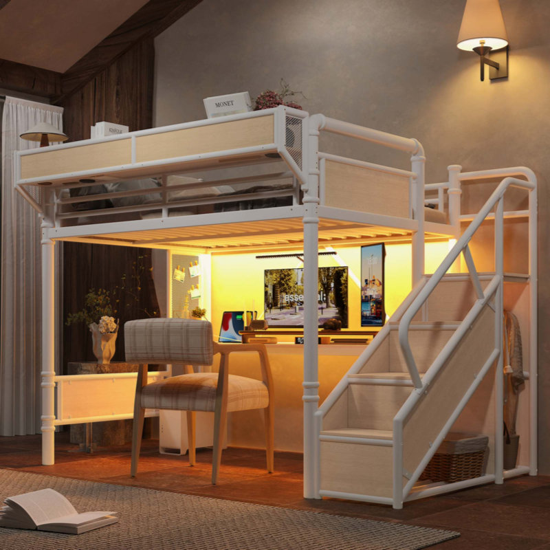 Lit mezzanine Industrial, Double, Blanc