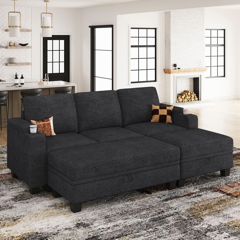 Canapé-lit modulaire Penespa Chenille, Chenille grise foncée