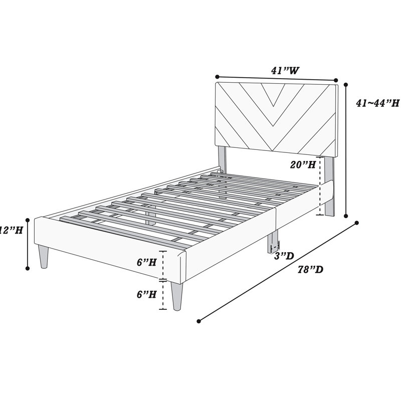 Lit simple en velours avec 12 supports - Tête de lit réglable pour une nuit paisible dans la base de nuits relaxantes, Marine
