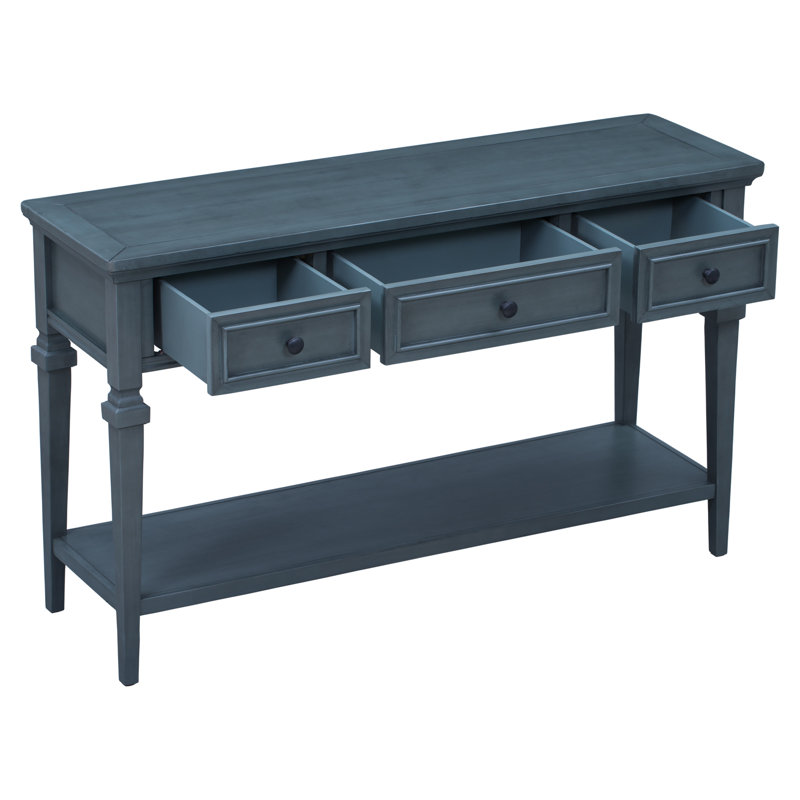 Shade Console Table with 3 Drawers & Open Shelf, Navy