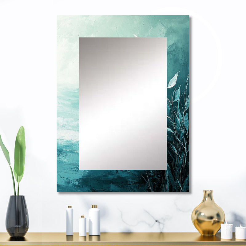 Sea Breeze Leaves Foliage - miroir décoratif fougères, miroir mural blanc, impression d'art en métal, 32 po x 24 po